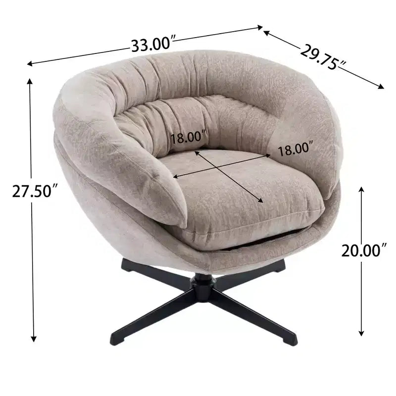 360° drehbarer Akzentsessel, abnehmbarer Chenille-Bezug, schwarzes Metallgestell, ergonomischer Lesesessel für Wohn- und Schlafzimmer