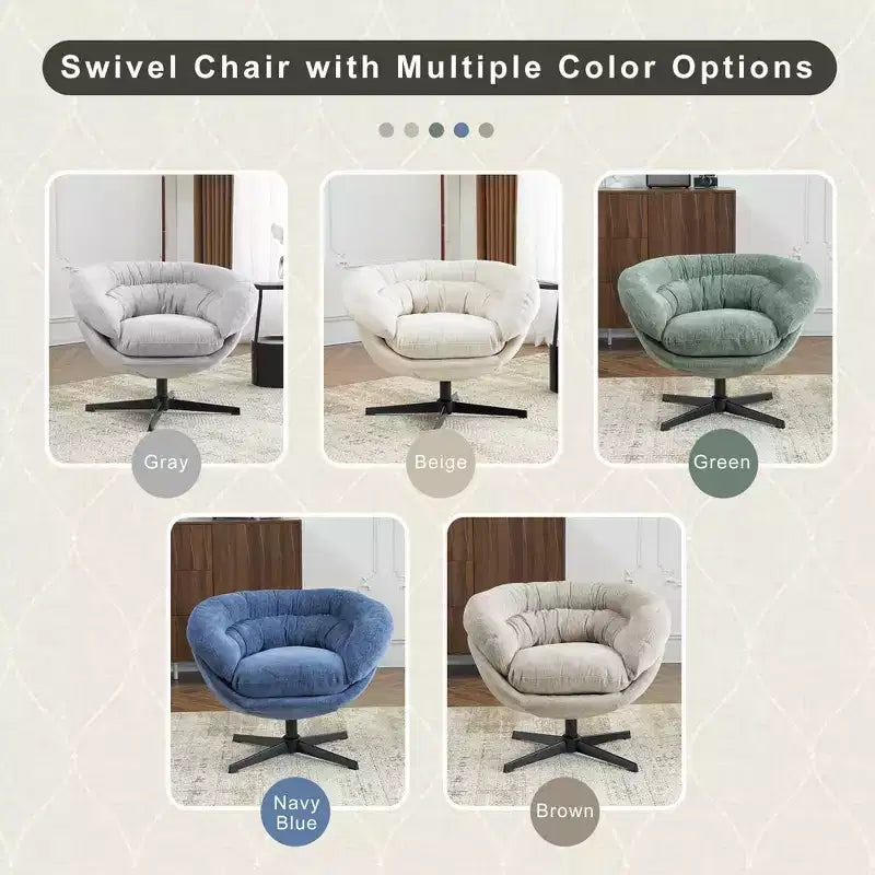 360° drehbarer Akzentsessel, abnehmbarer Chenille-Bezug, schwarzes Metallgestell, ergonomischer Lesesessel für Wohn- und Schlafzimmer