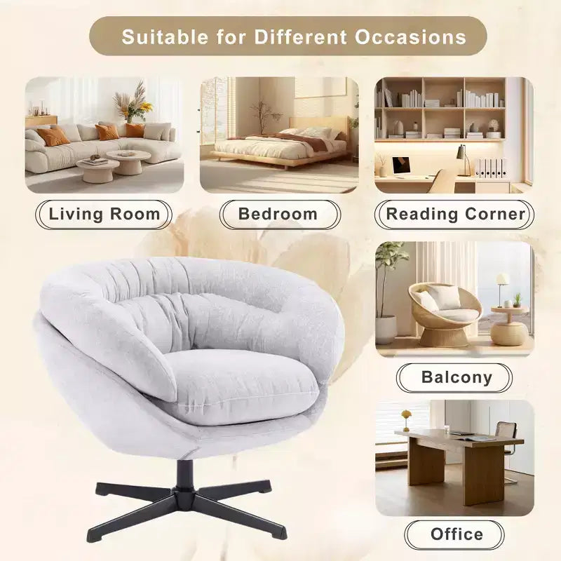 360° drehbarer Akzentsessel, abnehmbarer Chenille-Bezug, schwarzes Metallgestell, ergonomischer Lesesessel für Wohn- und Schlafzimmer