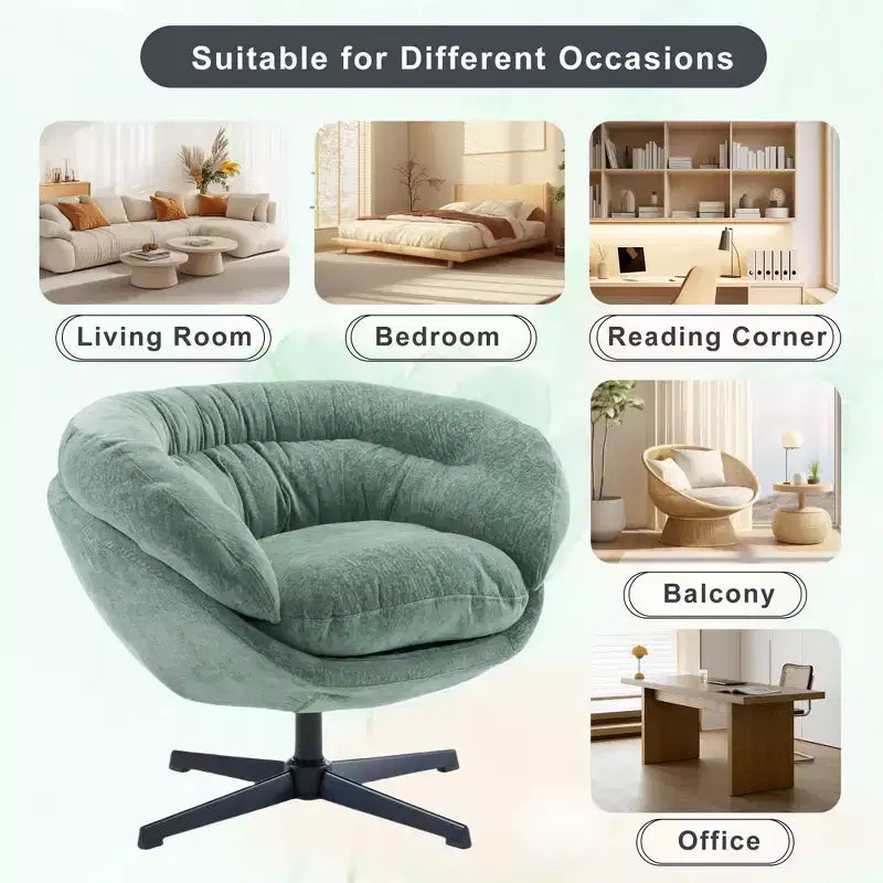 360° drehbarer Akzentsessel, abnehmbarer Chenille-Bezug, schwarzes Metallgestell, ergonomischer Lesesessel für Wohn- und Schlafzimmer