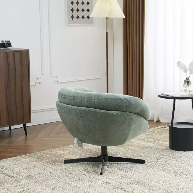 360° drehbarer Akzentsessel, abnehmbarer Chenille-Bezug, schwarzes Metallgestell, ergonomischer Lesesessel für Wohn- und Schlafzimmer