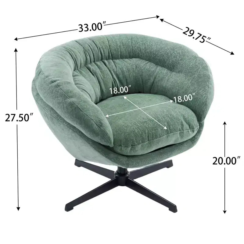 360° drehbarer Akzentsessel, abnehmbarer Chenille-Bezug, schwarzes Metallgestell, ergonomischer Lesesessel für Wohn- und Schlafzimmer