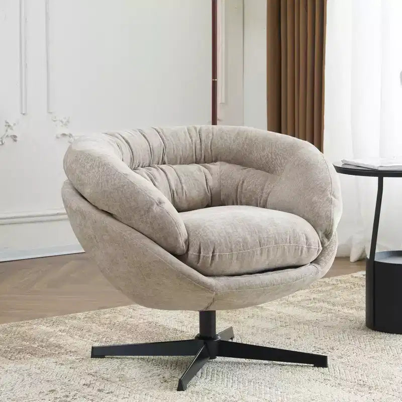 360° drehbarer Akzentsessel, abnehmbarer Chenille-Bezug, schwarzes Metallgestell, ergonomischer Lesesessel für Wohn- und Schlafzimmer