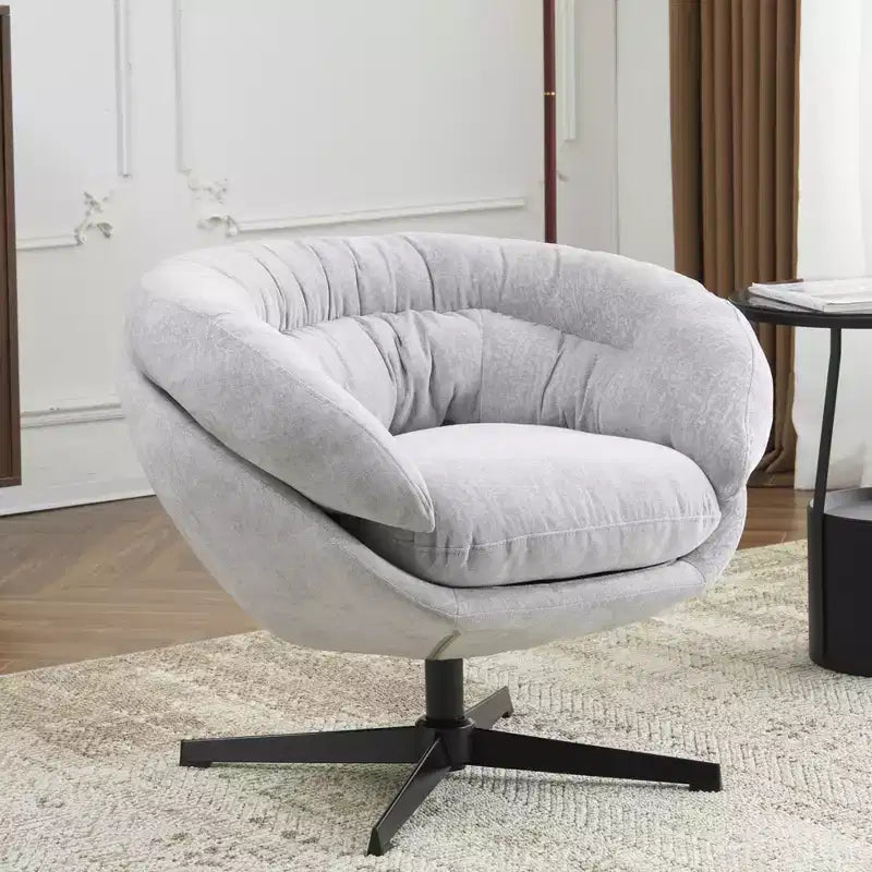 360° drehbarer Akzentsessel, abnehmbarer Chenille-Bezug, schwarzes Metallgestell, ergonomischer Lesesessel für Wohn- und Schlafzimmer