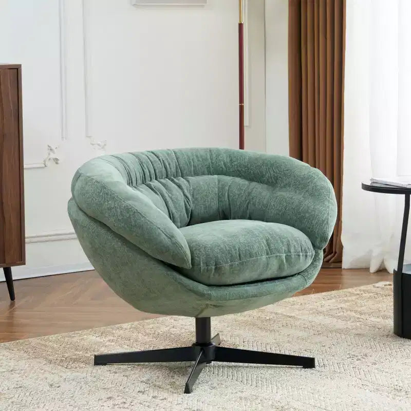 360° drehbarer Akzentsessel, abnehmbarer Chenille-Bezug, schwarzes Metallgestell, ergonomischer Lesesessel für Wohn- und Schlafzimmer