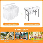 Outdoor-Kühltisch mit Abfluss und Klappdesign, weißer HDPE-Party-Kühltisch für Pool, Grill, Heckklappe, tragbare Bar mit Rock