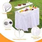 Outdoor-Kühltisch mit Abfluss und Klappdesign, weißer HDPE-Party-Kühltisch für Pool, Grill, Heckklappe, tragbare Bar mit Rock