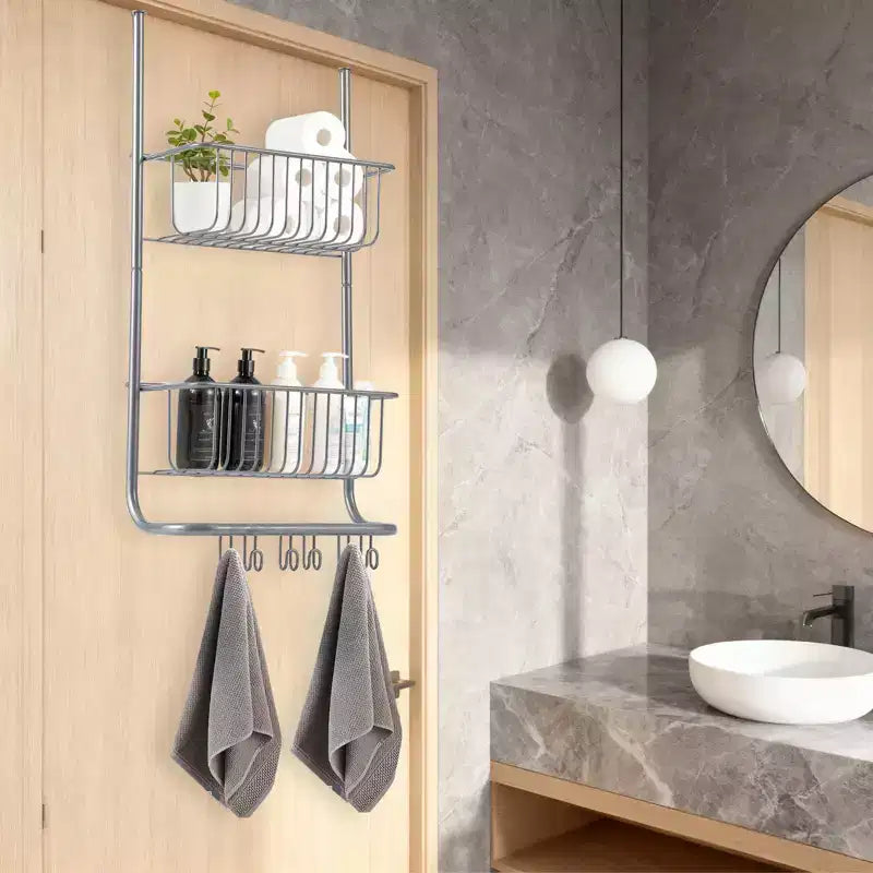 Über-Tür-Organizer, 2-etagiger Duschkorb aus Metall mit 6 Haken, verstellbare Hängeaufbewahrung für Bad, Speisekammer & Schrank, platzsparende Lösung