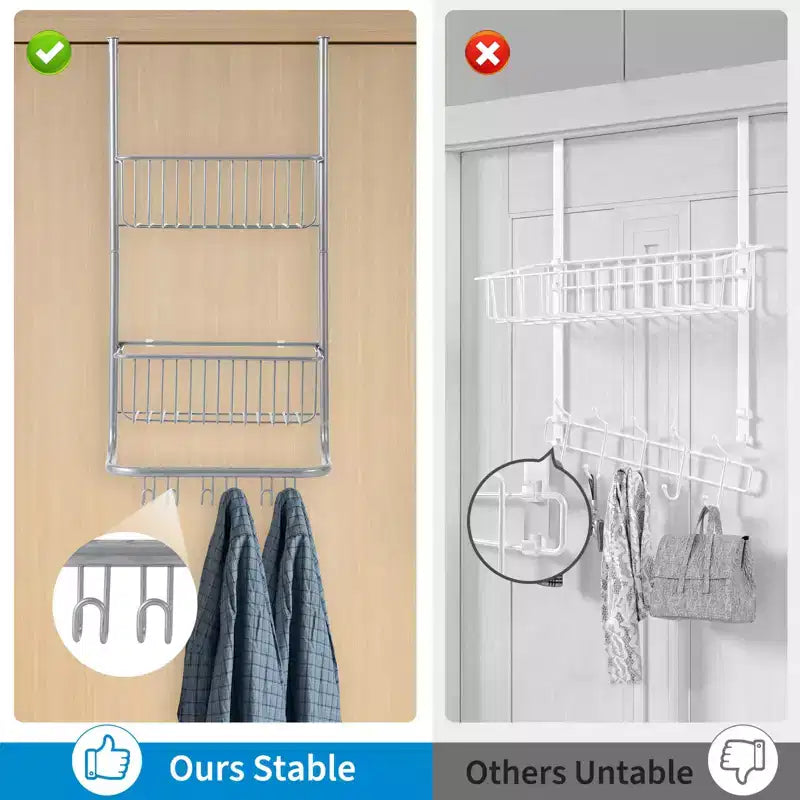 Über-Tür-Organizer, 2-etagiger Duschkorb aus Metall mit 6 Haken, verstellbare Hängeaufbewahrung für Bad, Speisekammer & Schrank, platzsparende Lösung