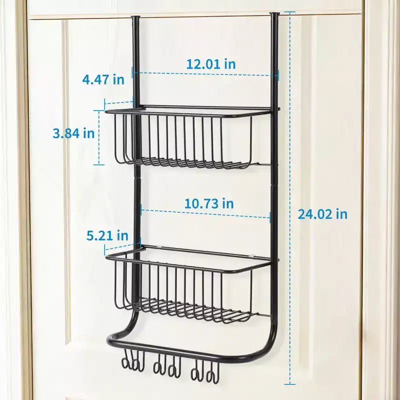 Über-Tür-Organizer, 2-etagiger Duschkorb aus Metall mit 6 Haken, verstellbare Hängeaufbewahrung für Bad, Speisekammer & Schrank, platzsparende Lösung