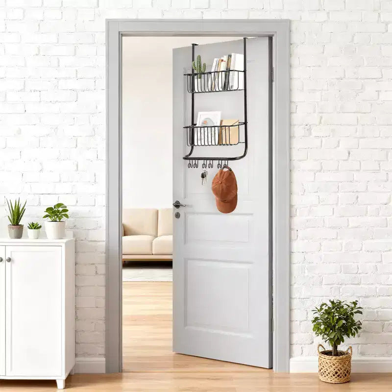 Über-Tür-Organizer, 2-etagiger Duschkorb aus Metall mit 6 Haken, verstellbare Hängeaufbewahrung für Bad, Speisekammer & Schrank, platzsparende Lösung