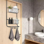 Über-Tür-Organizer, 2-etagiger Duschkorb aus Metall mit 6 Haken, verstellbare Hängeaufbewahrung für Bad, Speisekammer & Schrank, platzsparende Lösung
