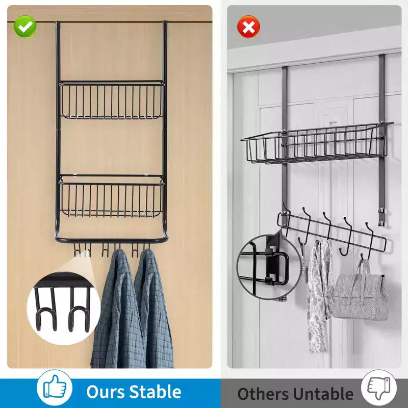Über-Tür-Organizer, 2-etagiger Duschkorb aus Metall mit 6 Haken, verstellbare Hängeaufbewahrung für Bad, Speisekammer & Schrank, platzsparende Lösung
