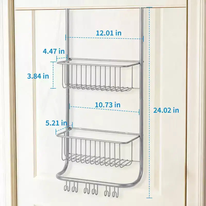 Über-Tür-Organizer, 2-etagiger Duschkorb aus Metall mit 6 Haken, verstellbare Hängeaufbewahrung für Bad, Speisekammer & Schrank, platzsparende Lösung