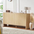 58" geriffeltes Sideboard Buffet mit 4 Türen und verstellbaren Einlegeböden, Mid-Century Modern Kaffeebar, Eichenton