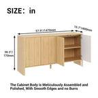 58" geriffeltes Sideboard Buffet mit 4 Türen und verstellbaren Einlegeböden, Mid-Century Modern Kaffeebar, Eichenton