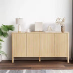 58" geriffeltes Sideboard Buffet mit 4 Türen und verstellbaren Einlegeböden, Mid-Century Modern Kaffeebar, Eichenton