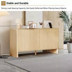 58" geriffeltes Sideboard Buffet mit 4 Türen und verstellbaren Einlegeböden, Mid-Century Modern Kaffeebar, Eichenton