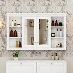 Badezimmerspiegelschrank 120 cm, wandmontiert, verstellbare & offene Regale, Medizinschrank für Bad, Schlafzimmer oder Schminktisch