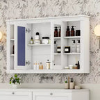 Badezimmerspiegelschrank 120 cm, wandmontiert, verstellbare & offene Regale, Medizinschrank für Bad, Schlafzimmer oder Schminktisch