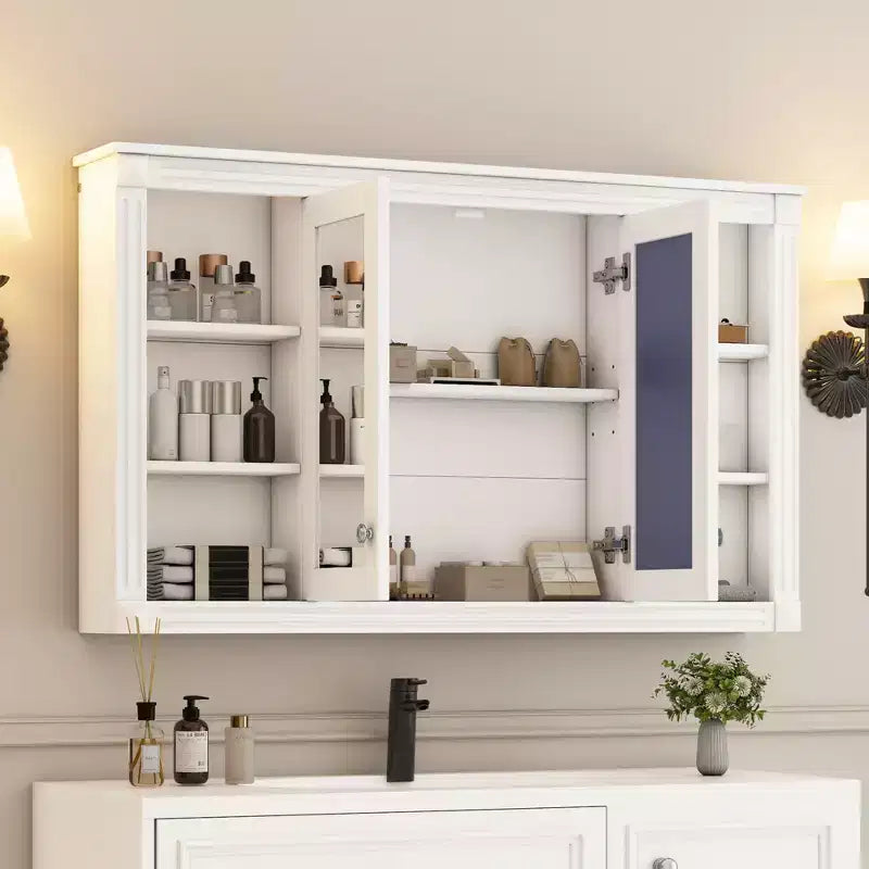 Badezimmerspiegelschrank 120 cm, wandmontiert, verstellbare & offene Regale, Medizinschrank für Bad, Schlafzimmer oder Schminktisch