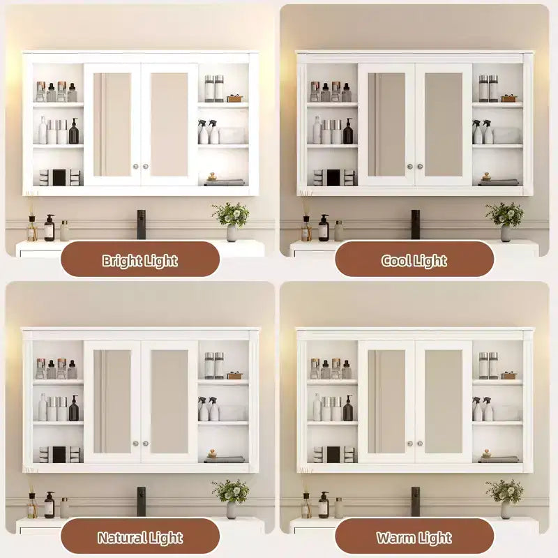 Badezimmerspiegelschrank 120 cm, wandmontiert, verstellbare & offene Regale, Medizinschrank für Bad, Schlafzimmer oder Schminktisch