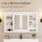 Badezimmerspiegelschrank 120 cm, wandmontiert, verstellbare & offene Regale, Medizinschrank für Bad, Schlafzimmer oder Schminktisch