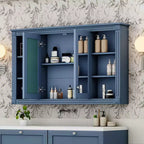 Badezimmerspiegelschrank 120 cm, wandmontiert, verstellbare & offene Regale, Medizinschrank für Bad, Schlafzimmer oder Schminktisch
