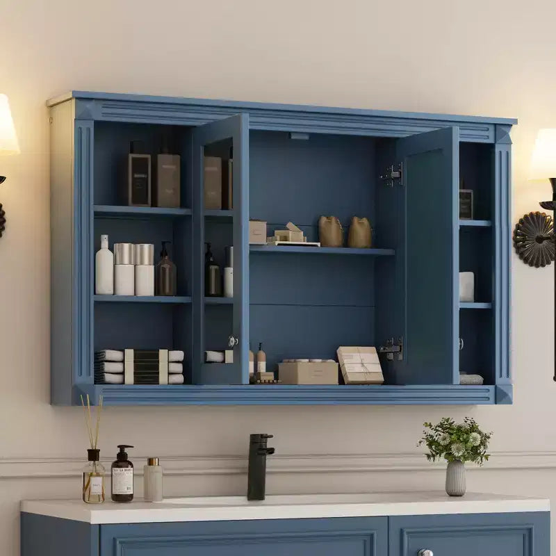 Badezimmerspiegelschrank 120 cm, wandmontiert, verstellbare & offene Regale, Medizinschrank für Bad, Schlafzimmer oder Schminktisch