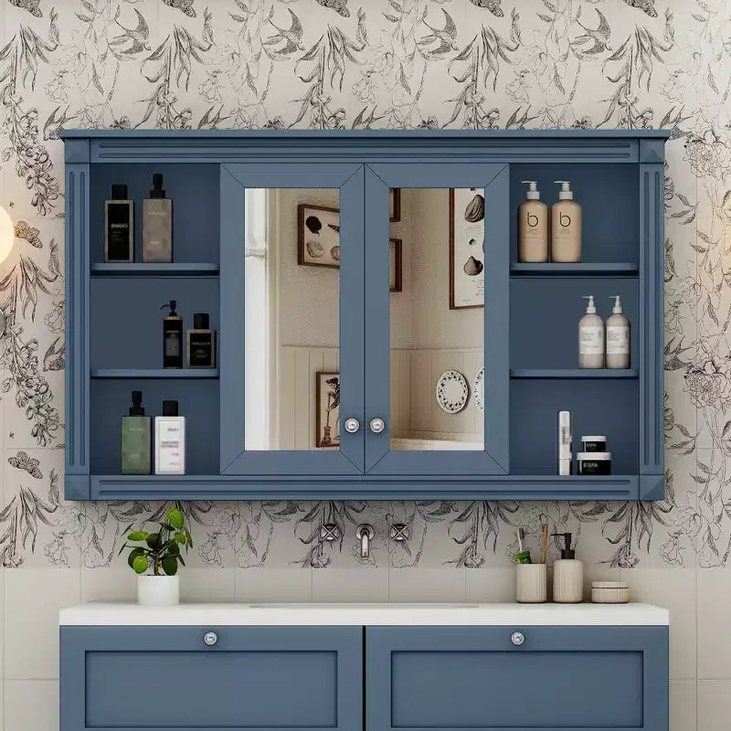 Badezimmerspiegelschrank 120 cm, wandmontiert, verstellbare & offene Regale, Medizinschrank für Bad, Schlafzimmer oder Schminktisch