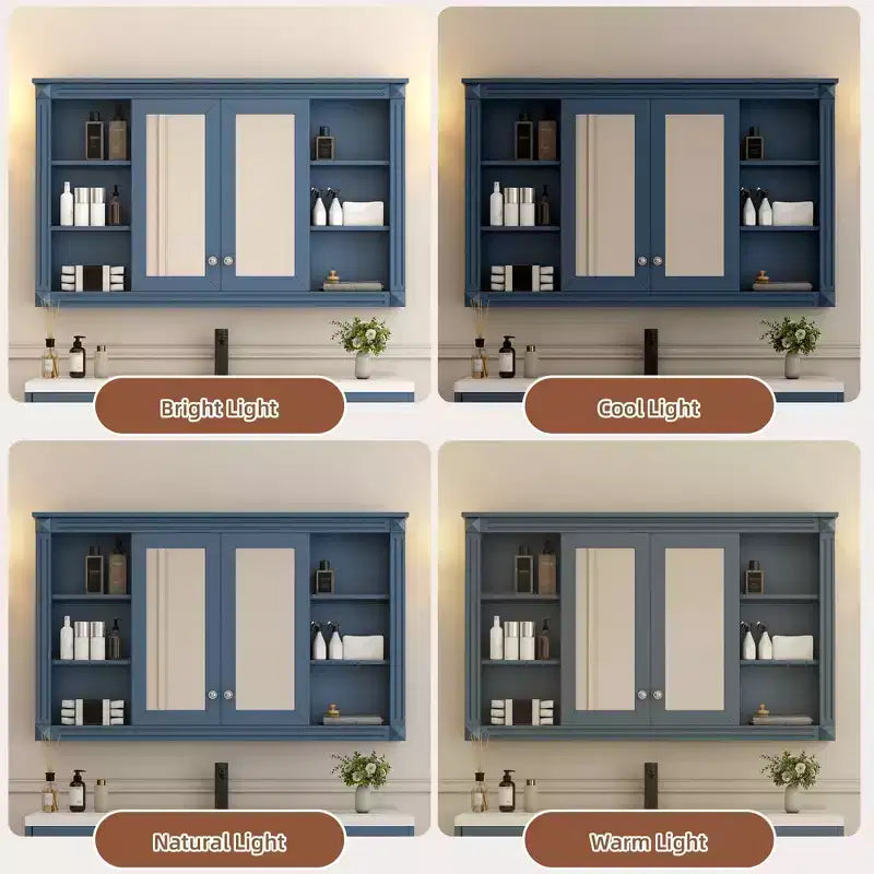 Badezimmerspiegelschrank 120 cm, wandmontiert, verstellbare & offene Regale, Medizinschrank für Bad, Schlafzimmer oder Schminktisch