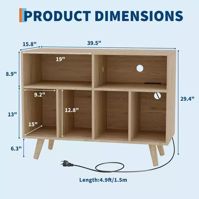 Plattenspielerständer mit Schallplattenaufbewahrung - Plattenspieler-Rack mit Schallplattenaufbewahrung - Schallplattenhalter aus Holz mit Plattenspielerfach