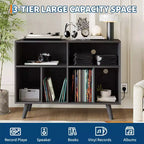 Plattenspielerständer mit Schallplattenaufbewahrung - Plattenspieler-Rack mit Schallplattenaufbewahrung - Schallplattenhalter aus Holz mit Plattenspielerfach