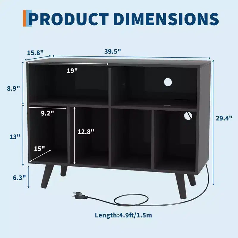 Plattenspielerständer mit Schallplattenaufbewahrung - Plattenspieler-Rack mit Schallplattenaufbewahrung - Schallplattenhalter aus Holz mit Plattenspielerfach