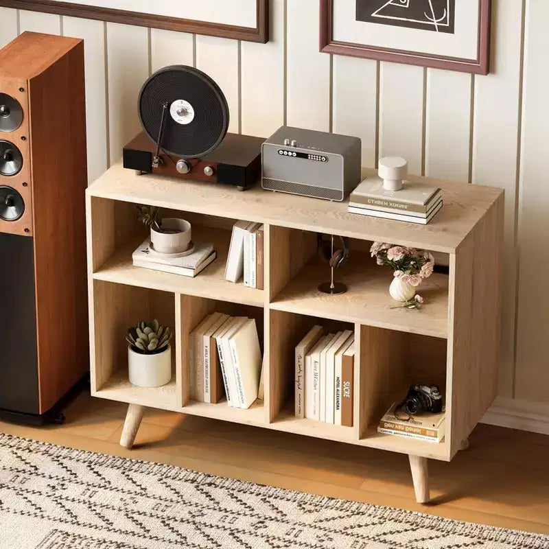 Plattenspielerständer mit Schallplattenaufbewahrung - Plattenspieler-Rack mit Schallplattenaufbewahrung - Schallplattenhalter aus Holz mit Plattenspielerfach