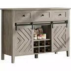 Farmhouse Sideboard Buffet Cabinet with Wine Rack & Drawers, Wood Wine Bar Cabinet with Sliding Barn Doors, Rustic Coffee Station for Dining Room