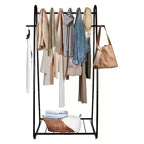Heavy Duty Black Garment Rack with 6 Hooks & Shoe Shelf, 16D x 41W x 66H, Freestanding Rolling Clothes Organizer for Bedroom & Living Room