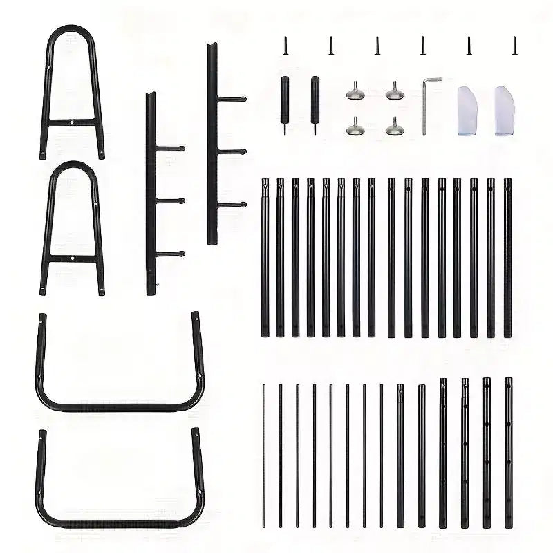 Hochbelastbare Kleiderstange in Schwarz mit 6 Haken und Schuhablage, 41B x 16T x 66H, Freistehender Kleiderständer auf Rollen für Schlafzimmer & Wohnzimmer