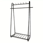 Hochbelastbare Kleiderstange in Schwarz mit 6 Haken und Schuhablage, 41B x 16T x 66H, Freistehender Kleiderständer auf Rollen für Schlafzimmer & Wohnzimmer
