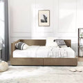  Full Size Storage Upholstered Tufted Bed Frame with Backrest and Armrests for Bedroom Living Room Dark Brown