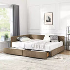 Tagesbett im Mid-Century-Stil, durchgehend, mit Aufbewahrungsschubladen, getufteter Samtpolsterung, Rückenlehne und Armlehnen, Dunkelbraun