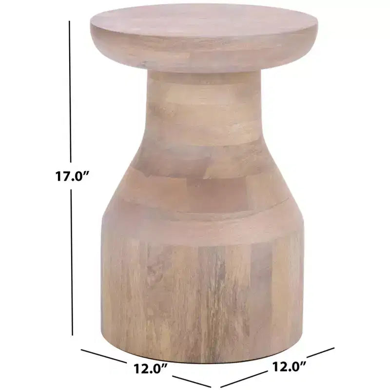 Runder Beistelltisch, weiß gekalktes Mangoholz, 43 cm H x 30 cm Durchmesser, keine Montage erforderlich