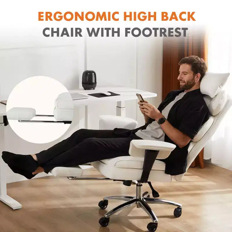 Büro-Chefsessel mit hoher Rückenlehne, ausziehbarer Fußstütze, höhenverstellbar und drehbaren Rollen, ergonomisch