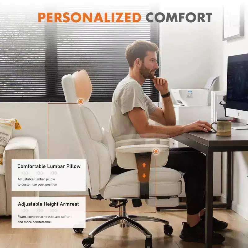 Büro-Chefsessel mit hoher Rückenlehne, ausziehbarer Fußstütze, höhenverstellbar und drehbaren Rollen, ergonomisch