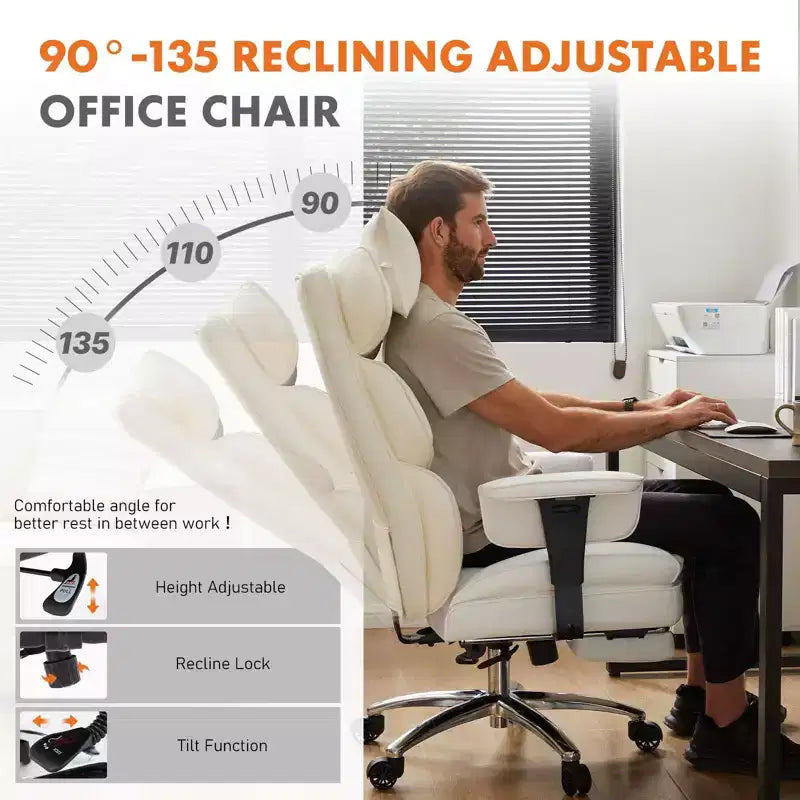 Büro-Chefsessel mit hoher Rückenlehne, ausziehbarer Fußstütze, höhenverstellbar und drehbaren Rollen, ergonomisch