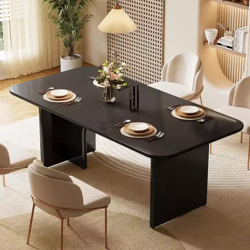  63-Inch Modern Black Dining Table for 4-6 People, Large Rectangle Kitchen Table with Arch Design Legs for Dining Room and Kitchen
