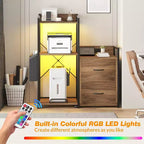2-Schubladen-Aktenschrank mit Steckdosenleiste, verstellbaren Einlegeböden und RGB-LED, für Brief-/Legal-/A4-Format, Heimbüro