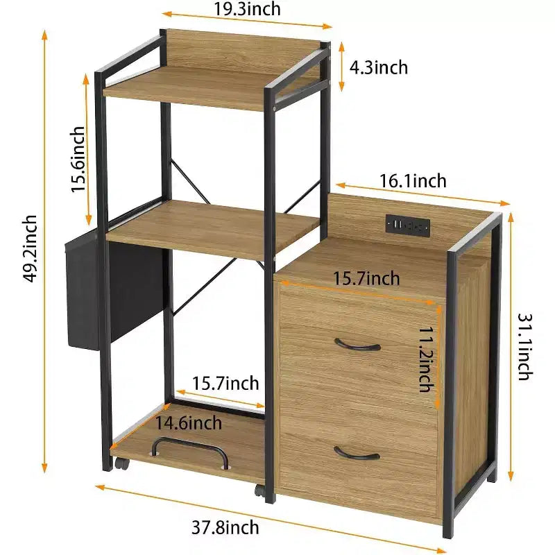 2-Schubladen-Aktenschrank mit Steckdosenleiste, verstellbaren Einlegeböden und RGB-LED, für Brief-/Legal-/A4-Format, Heimbüro