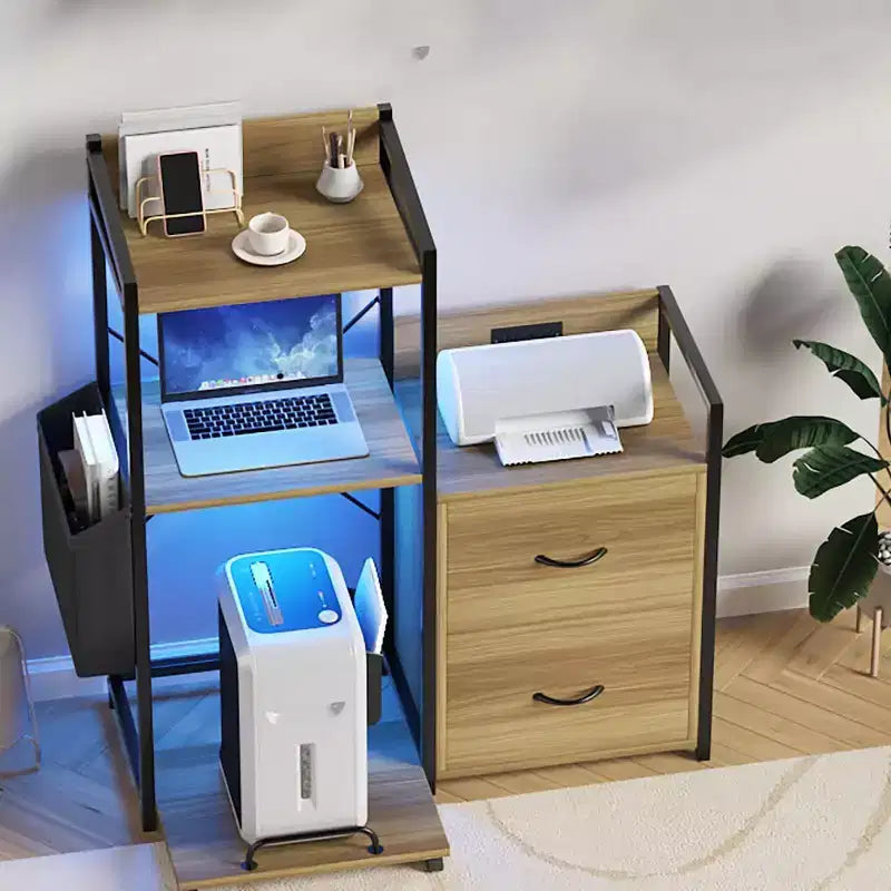 2-Schubladen-Aktenschrank mit Steckdosenleiste, verstellbaren Einlegeböden und RGB-LED, für Brief-/Legal-/A4-Format, Heimbüro