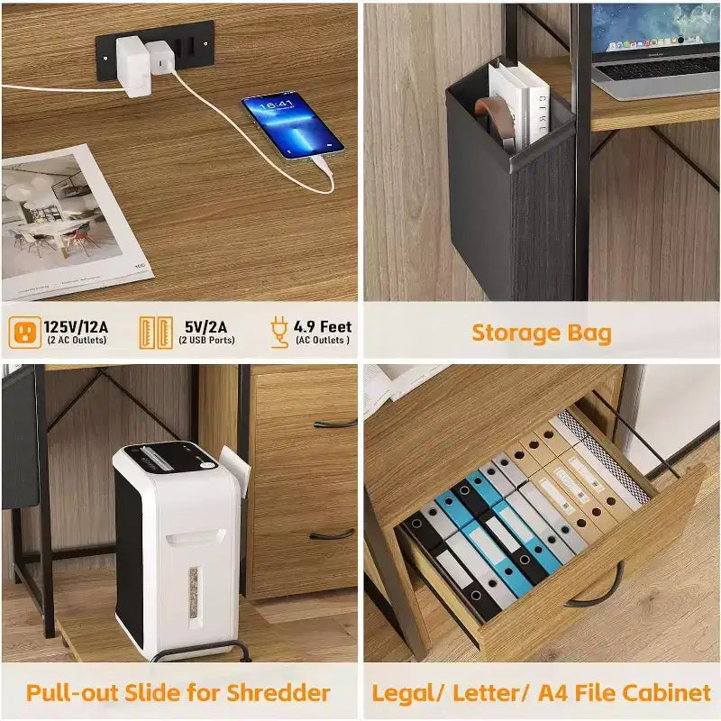 2-Schubladen-Aktenschrank mit Steckdosenleiste, verstellbaren Einlegeböden und RGB-LED, für Brief-/Legal-/A4-Format, Heimbüro